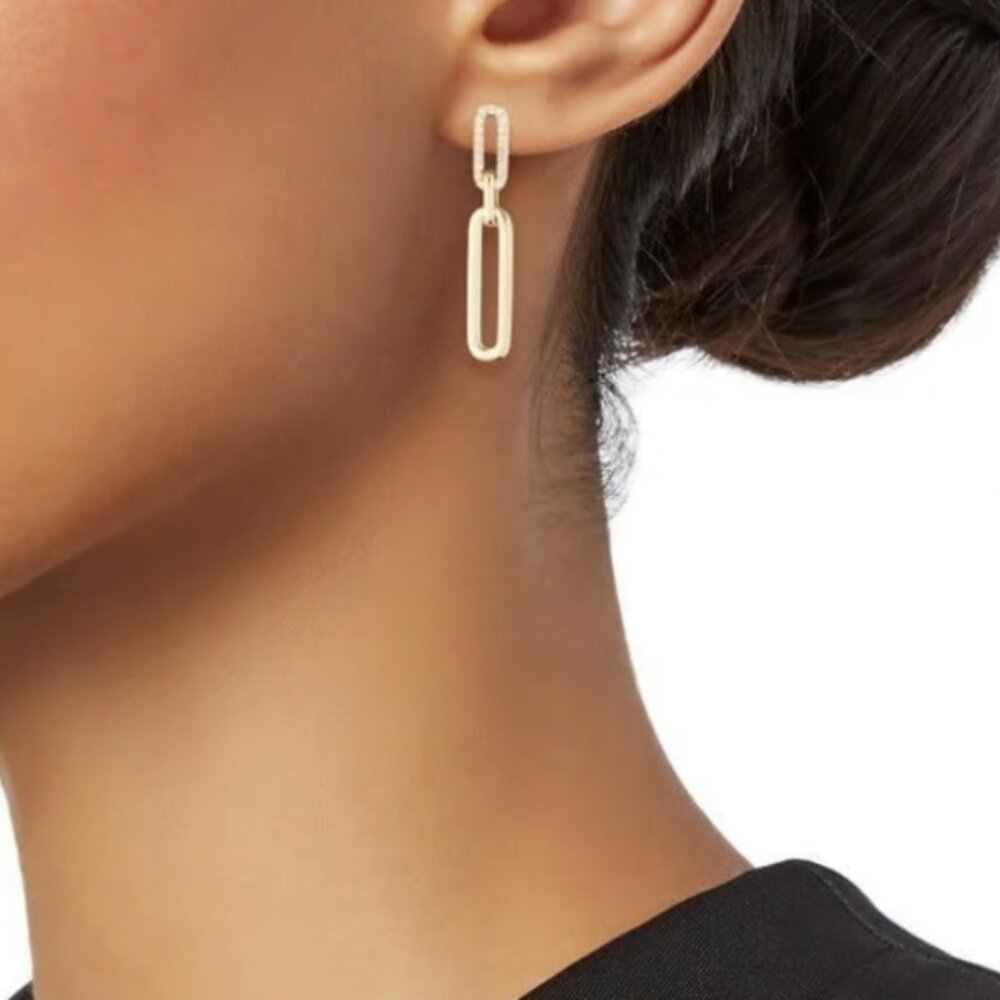 14K Solid Yellow Gold & Diamond Link Earrings